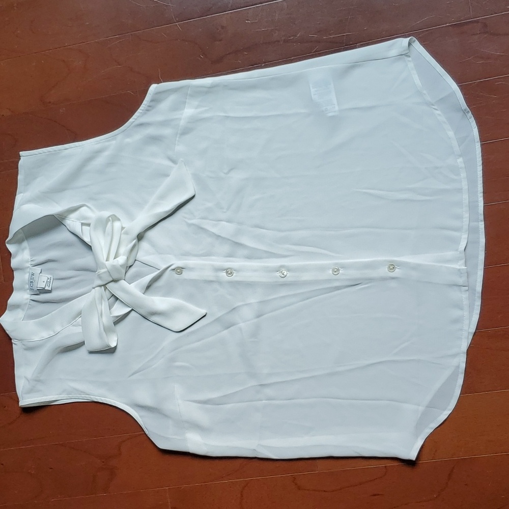 J. Crew Off-White Sleeveless Tie-neck Blouse